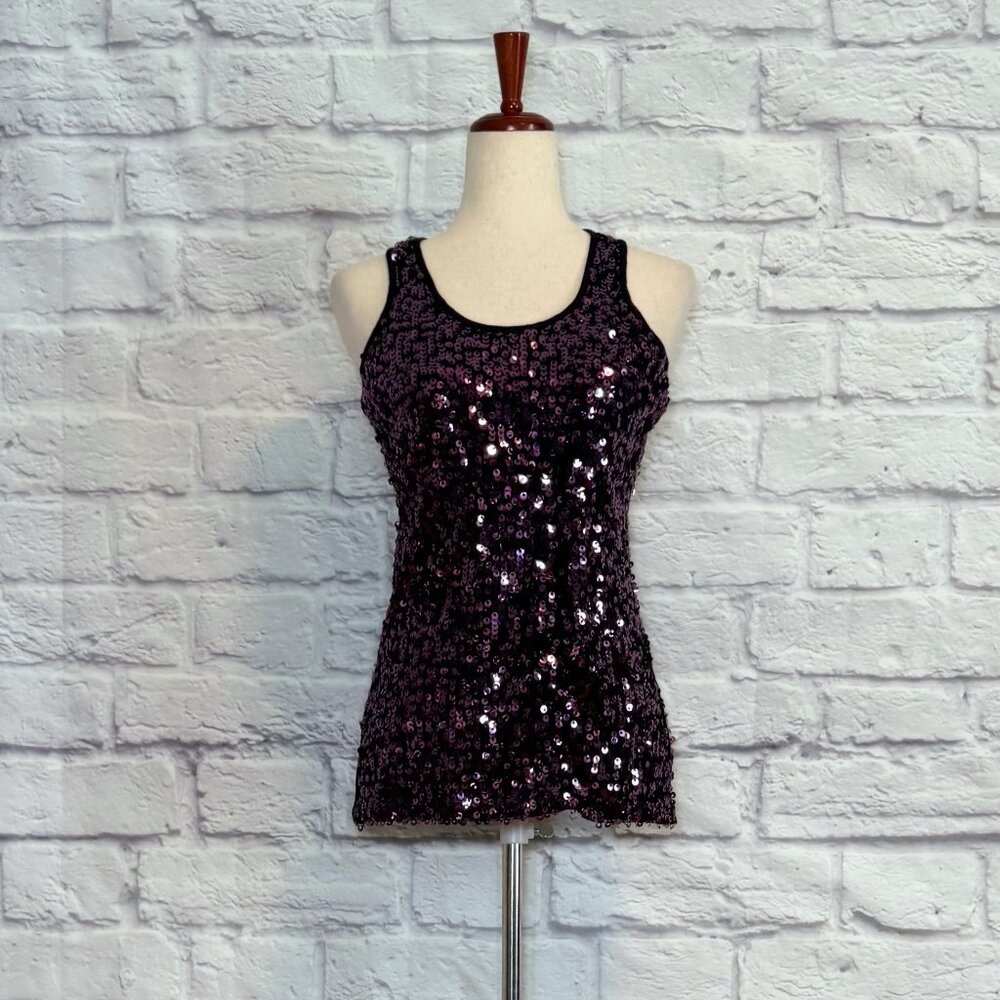 WD.NY Black & Purple Sequin Racerback Top